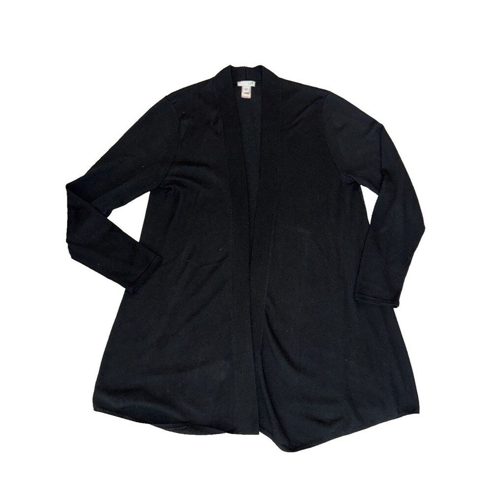 J Jill Wool Blend Open Front Cardigan Womens Medium Black Lightweight Sweater